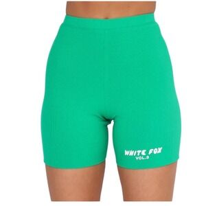 White Fox Offstage Ribbed Bike Shorts Womens S Green Vol. 3‎ High Waisted Logo